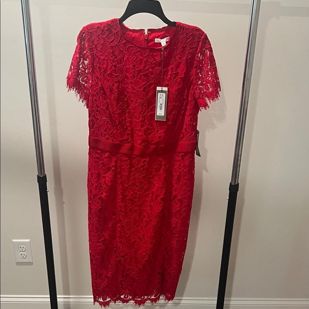 New York & Company Red Lace Midi Dress